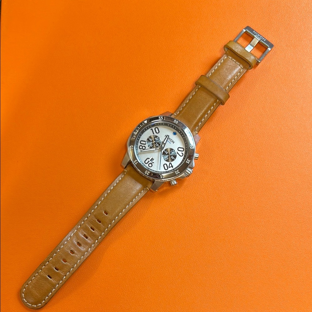 Nixon Watch Tan Leather Strap with Silver Accents